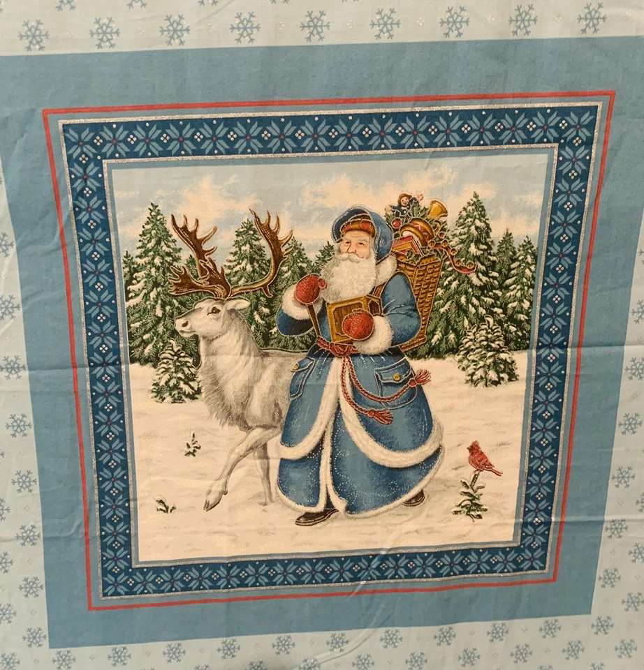 Bloques de edredón o funda de almohada con panel de algodón VIP Cranston Blue Santa (10) 15x15 Santa Foto 3 de 4