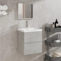 Badschrank Mit Spiegel Betongrau Holzwerkstoff BadezimmermöBel