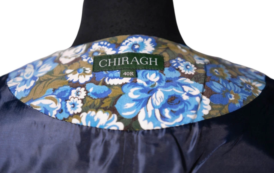 Chaleco Chaleco de Terciopelo Floral Azul Verde 40R Para Hombres Boho Preppy Informal Foto 3 de 4
