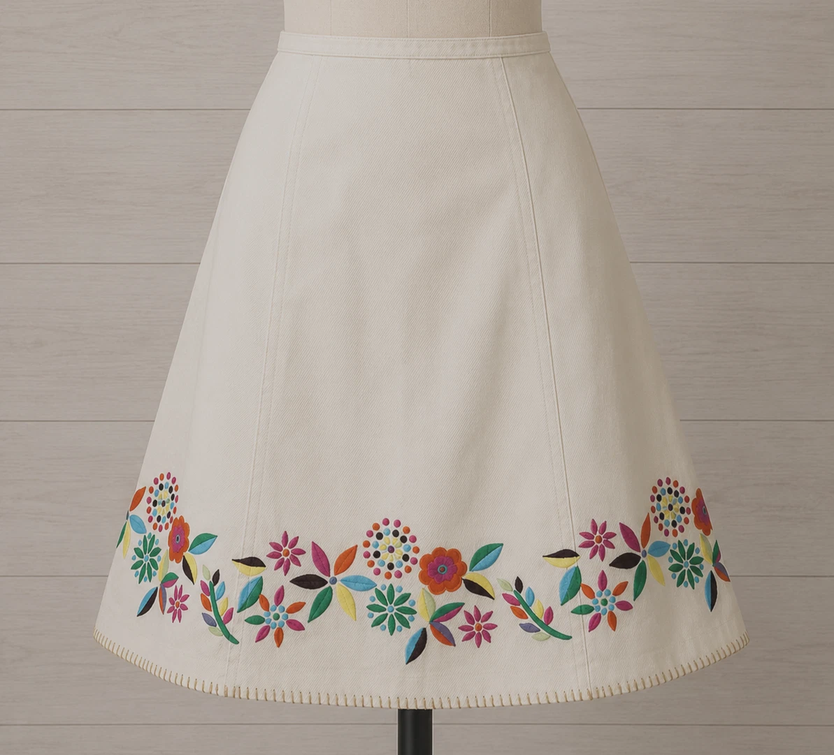 Sigrid Olsen Women’s Flowers Embroidered Skirt Ivory Petite 8 NWT