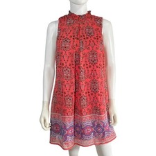 Pink and purple boho mock neck shift dress size medium