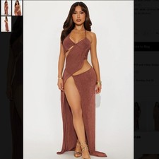 NWOT Fashion Nova Trina Asymmetrical Cut Out Maxi Dress - Chocolate