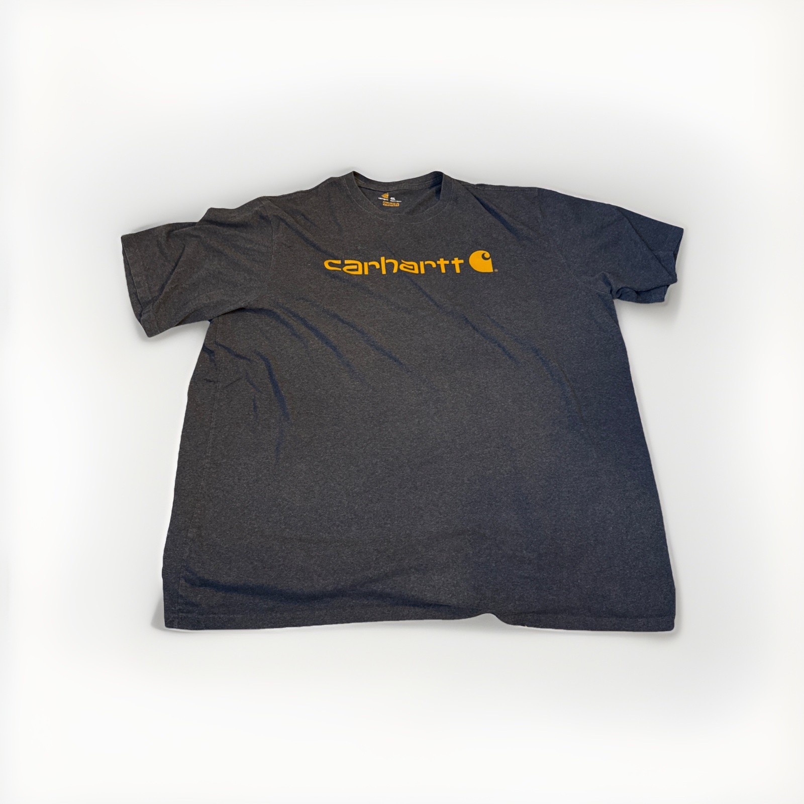 Carhartt Loose Fit Heavyweight Shirt Charcoal Gray Yellow Spell Out Logo Mens XL