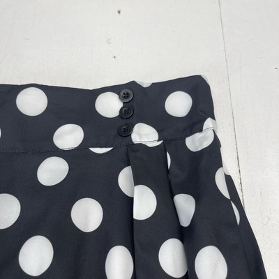 Black Polka Dot Button Detail Pleated A Line MIDI Skirt Women's