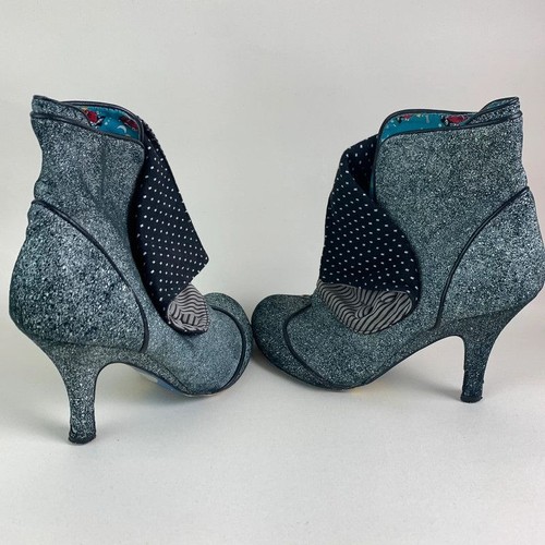 Irregular Choice Heels 39 6 Grey Striped Dots High Kitten Ankle Slip On - Picture 10 of 18