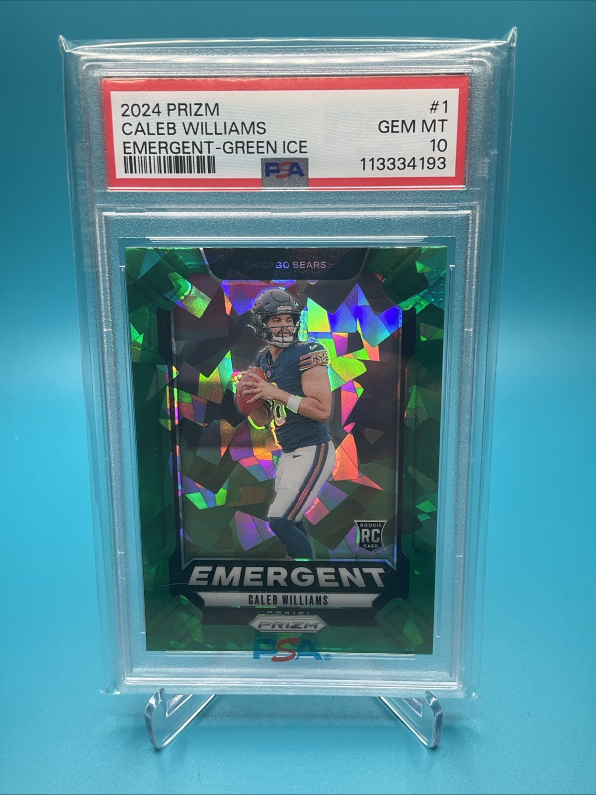 2024 PANINI NFL PRIZM CALEB WILLIAMS GREEN CRACKED ICE Emergent ROOKIE RC PSA 10