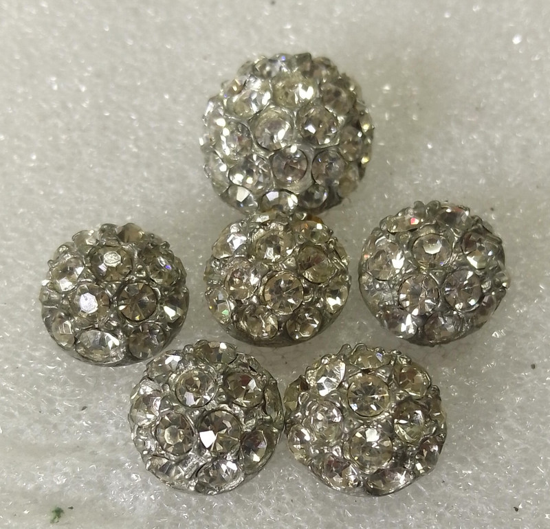 Lot of 5 Vintage Original Round Clear Rhinestone Silver Shank Buttons Crafts