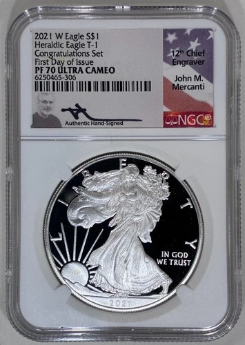 2021-W American Silver Eagle NGC PF-70 T-1 Congratulations Set FDOI Mercanti