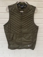 Nike Aeroloft Gilet Mens Large Green Running Vest Khaki Reflective Down Fill