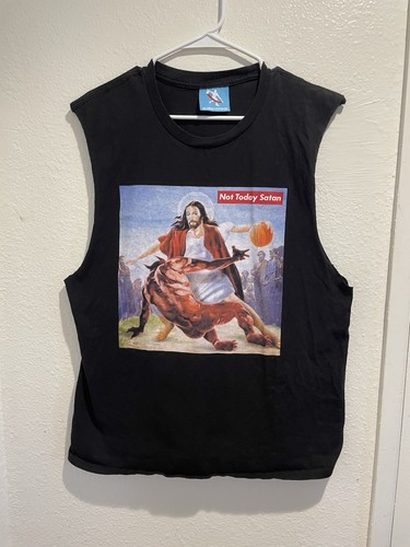 Global Hoopers Muscle Tee Mens Large Not Today Satan Jesus Crossover Tank