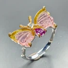Watermelon gems Natural Tourmaline Ring 925 Sterling Silver Size 7.75 /R471112