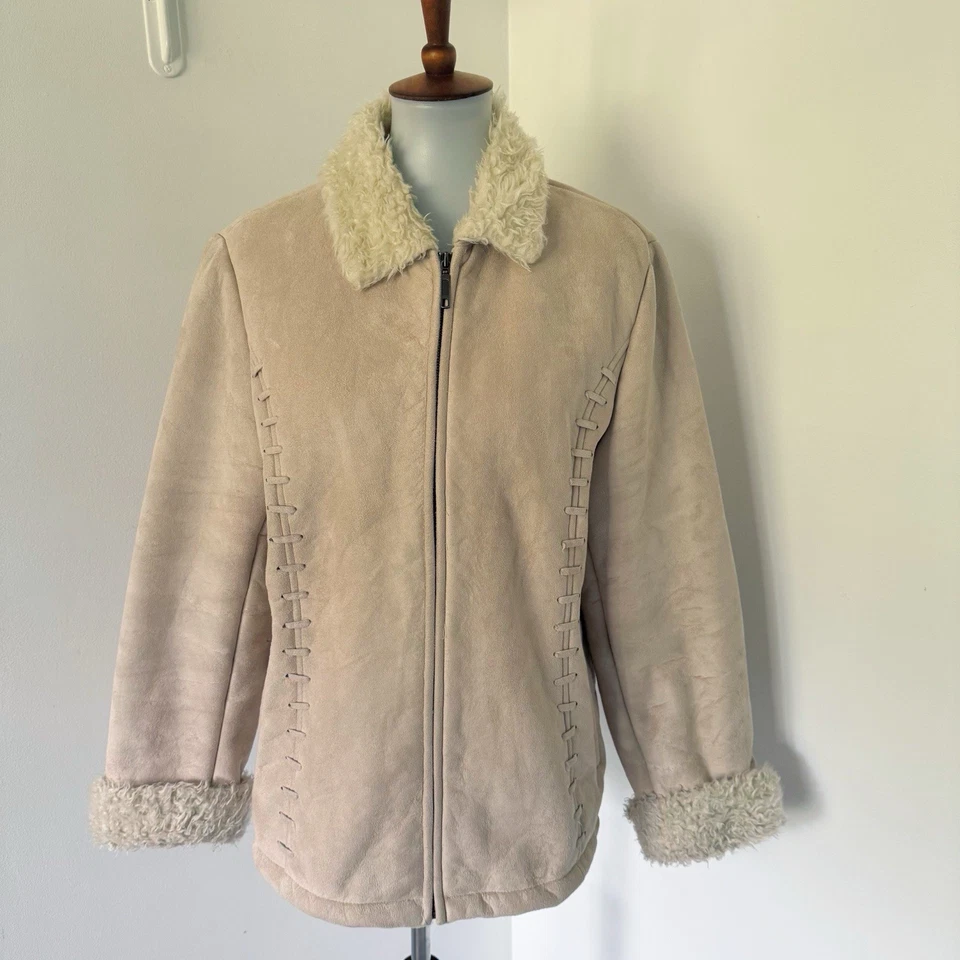 De Colección Años 90/Y2K Difuso Piel Sintética Forrado Imitación Gamuza Chaqueta Abrigo Boho Hippie Penny Lane L Foto 2 de 4