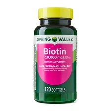 Spring Valley Biotin 10,000 mcg Softgels - 120 Count for Hair Skin Nails Health