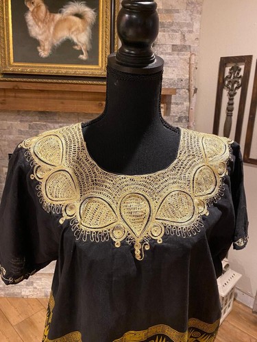 Women's Top African Attire from GALA Clothwear Kenya Black & Gold XXXL NICE!! - 第 2/4 張圖片