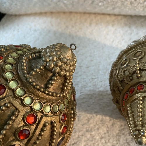 VTG Mid Century Large Gold Ornate Baroque Embellished Christmas Ornaments Set 2 - Picture 10 of 11