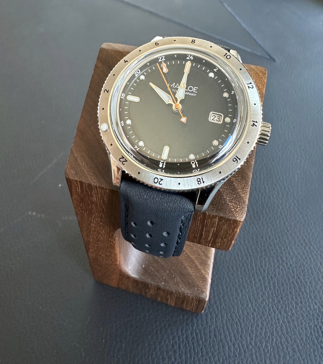 Watch Automatic GMT Miyota 9075 Marloe Night Navy Perforated Leather