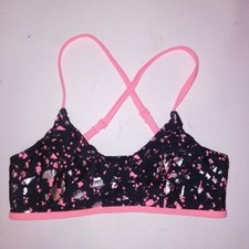 Z by Zella Girls Bikini Top Size 10 Black Pink Cross Back No Padding Wire Free