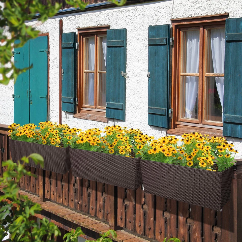 Paquete de 4 barandillas Aoodor maceta ventana caja maceta colgante con soporte ajustable Foto 2 de 4