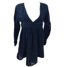 Free People Women's XS Dress Sugarpie Lace Swiss Dot Mini Long Sleeve Tie Back