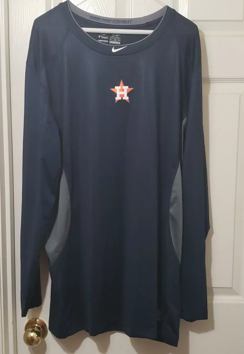 Houston Astros Authentic MLB Nike Pro Combat Dri-Fit Fitted L/S Shirt Men's  3XL