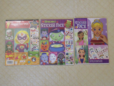 Create Your Own Superhero/Princess/Spoooky Face Sticker Lot (3 Books)