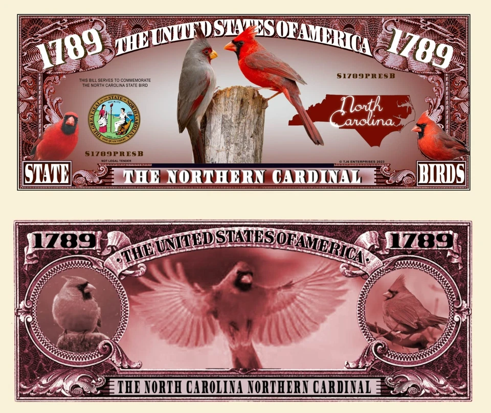 OUR NC NORTHERN CARDINAL MILLION DOLLAR BILL (25 Bills)