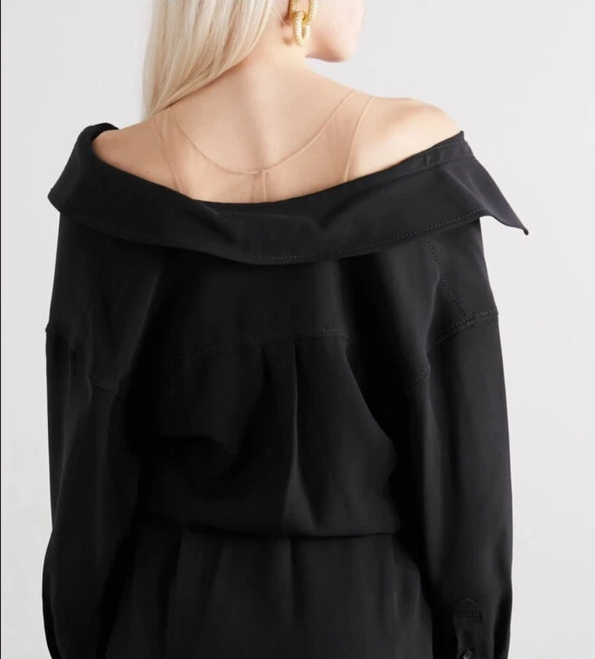 Camicia abito in seta alexander wang ""spalla cadente"" $700 nero taglia xs 0