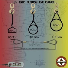 Choker Sling Wire Rope 1/4'' x 11' IWRC Flemish Eye Rigging Logging Towing Crane