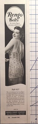 Crown Corset Company Rengo Belt Foundation Garment Lady Vintage Print Ad 1942