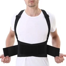 Working Lumbar Lower Back Brace Support Belt with Adjustable Shoulder Straps Men