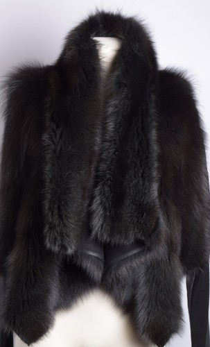 Rick Owens Women Black Fur Coat Leather Solid Long Sleeve Thermal Overcoat Sz M