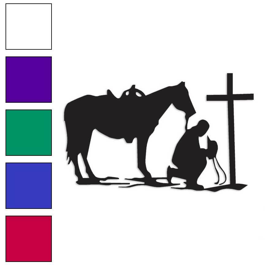 Cowboy Horse Prayer Cross, Vinyl Decal Sticker, Multiple Colors & Sizes #2322