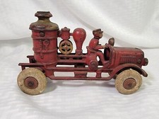 Hubley 1920's Cast Iron Fire Pumper Truck Original - White Rubber Wheels - 8"