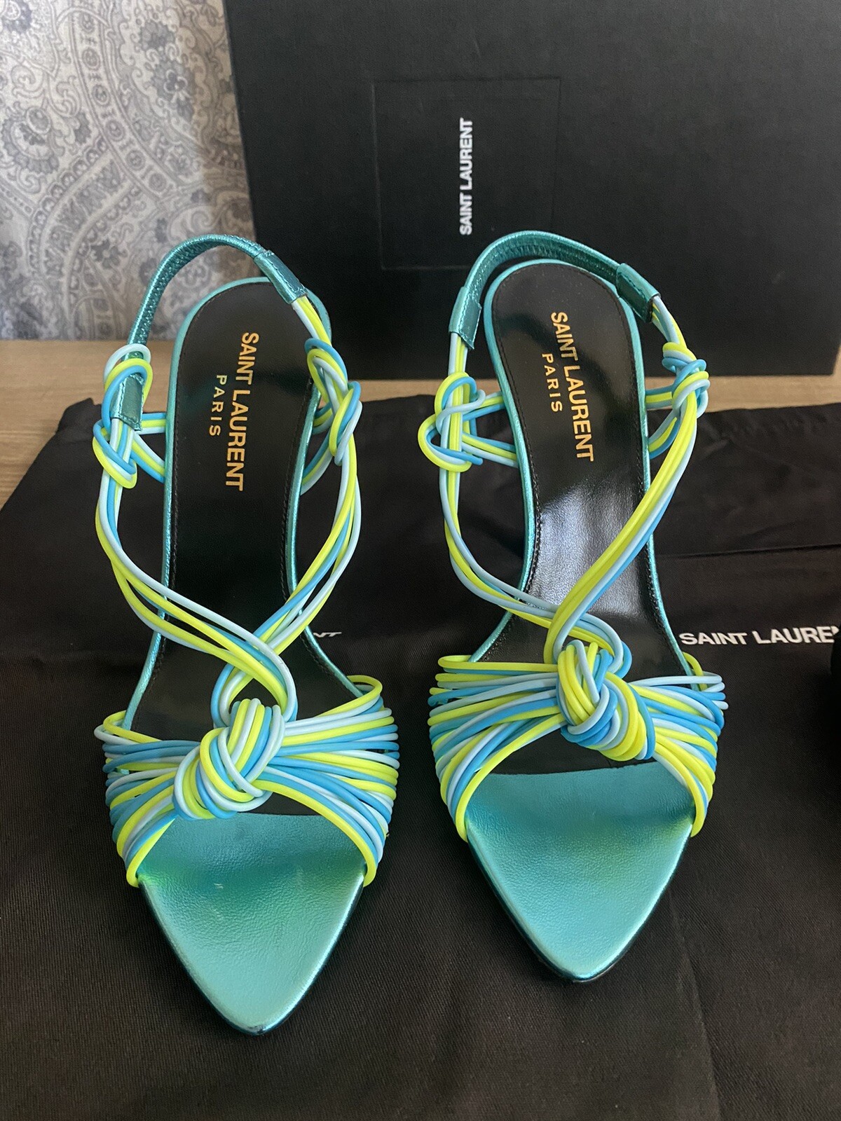 Sandalo YSL Saint Laurent Gippy multicolore cinturino in pelle verniciata 36 5