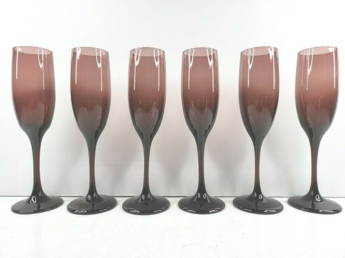 6 Libbey Premiere Brandywine Amethyst Fluted Champagne Glasses Set 8.75" Elegant - Picture 4 of 12