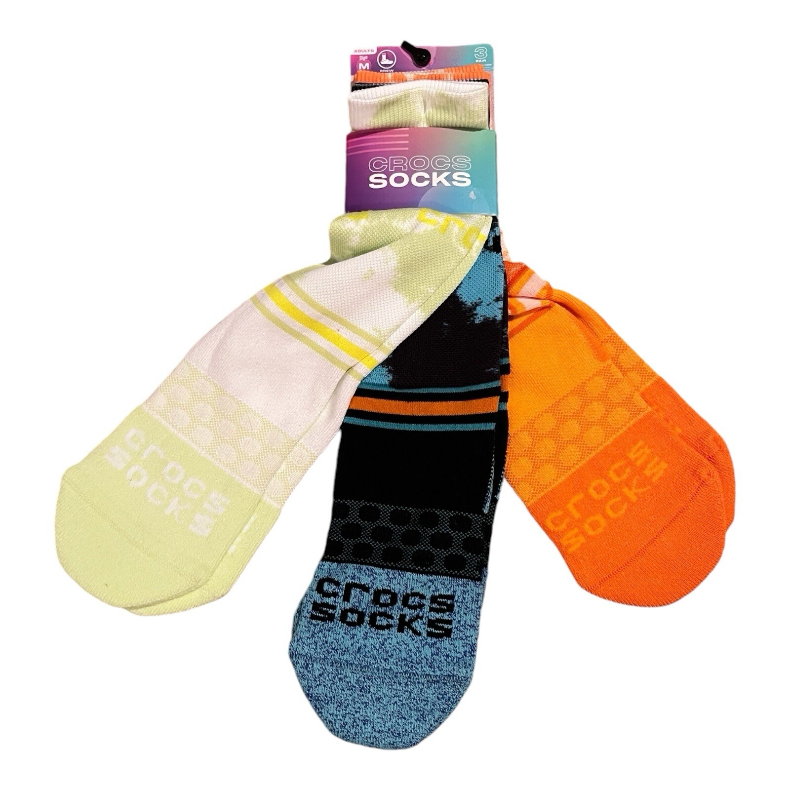 3 pack Crocs Socks adult medium crew socks green blue and orange