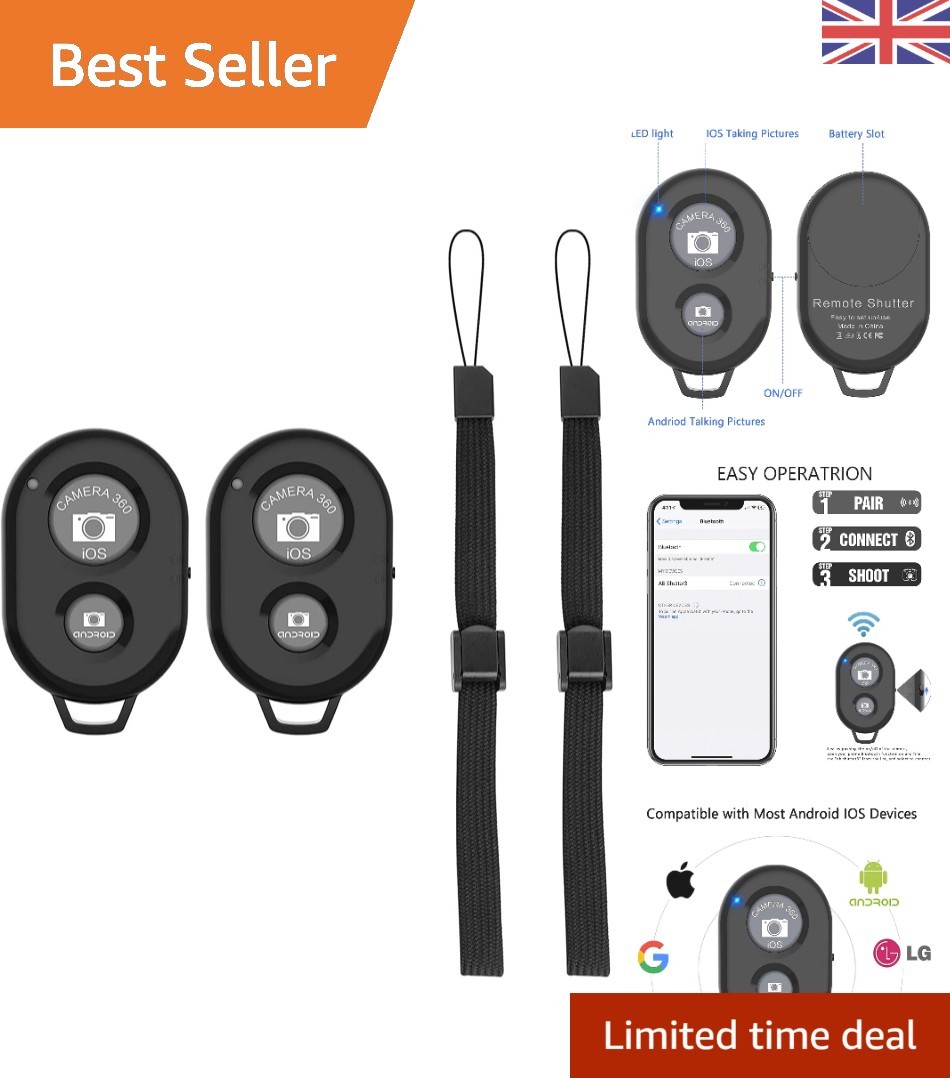 Compact Wireless Camera Shutter Remote Control for iOS & Android Devices, Black