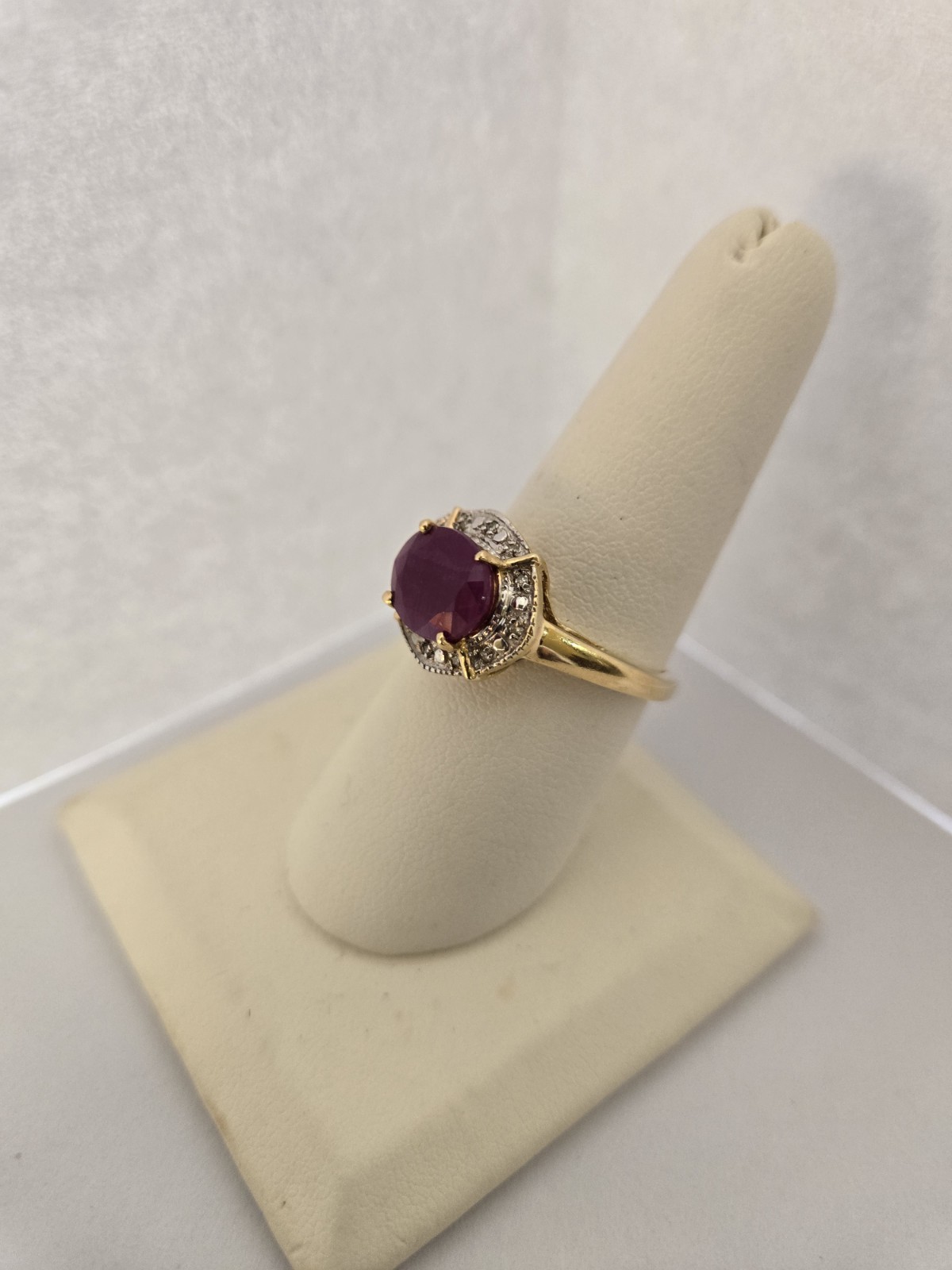 Solid 10k Yellow Gold Ladies Ruby And Diamond Rin… - image 2