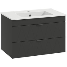 Waschbeckenunterschrank H&auml;ngender Unterschrank mit Keramikwaschbecken Schwarz