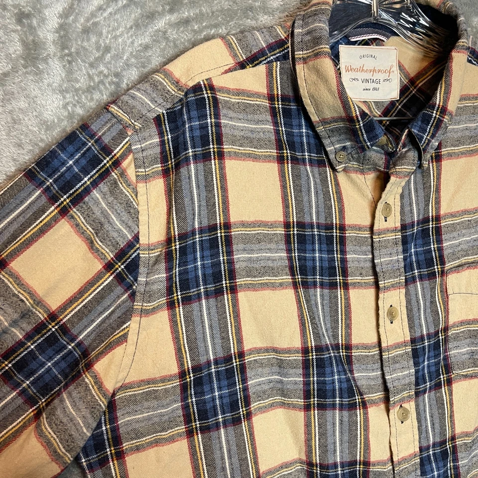 Weatherproof Men Classic Plaid Flannel Long Sleeve Button Down Shirt XL Blue Tan - Image 3 of 4
