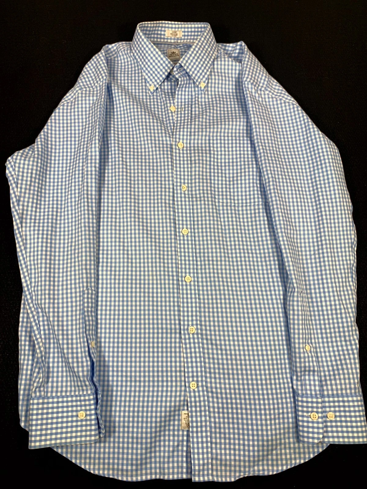 Peter Millar Nanoluxe Shirt Mens Large Blue Gingham Cotton Easy Care Button Down