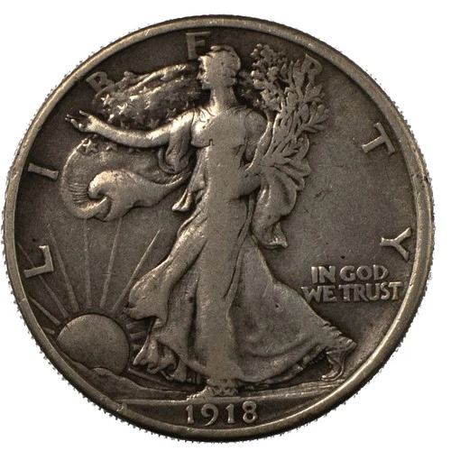 1918-D Walking Liberty Half – Key Date – Very Fine VF+ – Denver 50c