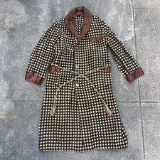 Vintage 40s 50s 60s Brown Plaid Pilgrim Beacon Robe with Tassel Rope Belt
