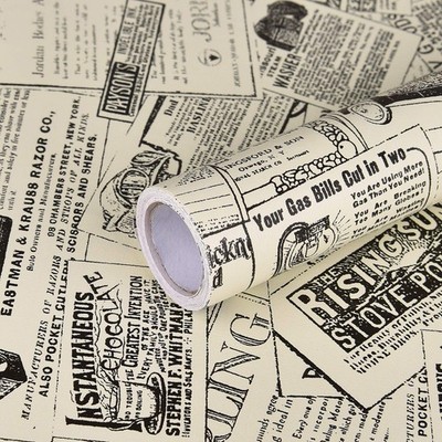Newspaper Contact Paper 17.71  X 118 Vintage Peel and Stick Self Adhesive