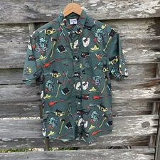 Creepy Co Shirt Mens Medium Green Button Up Halloween Spooky Devil Horror Obey
