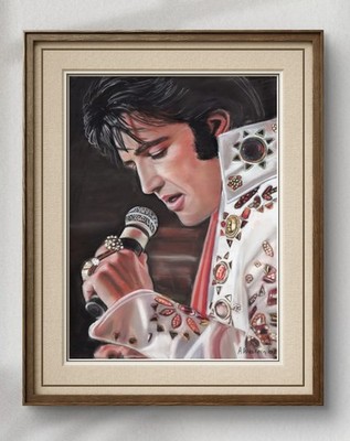 Elvis Presley Pastell Portrait, Las Vegas Bühnenbild, Original Handarbeit Gemälde