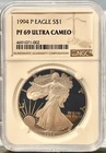 1994 P Silver American Eagle SAE NGC PF69 Ultra Cameo, US $1 Silver Coin