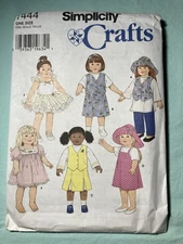 Simplicity Pattern 7444 18” Doll Clothes Vest Top Dress Pants Shirt Hat UNCUT