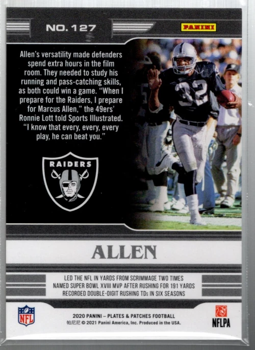 B7612- 2020 Panini Plates and Patches #127 Marcus Allen LEG /70 - NM-MT - Image 2 of 2