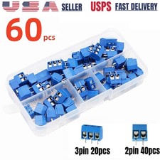 60Pcs PCB Mount Screw 5mm Pitch 2-3 Pin Mixed Terminal Block Connector Kit US